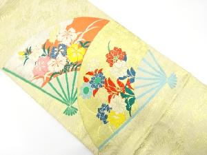 アンティーク　絽　扇面に市松・草花模様織り出し袋帯（材料）